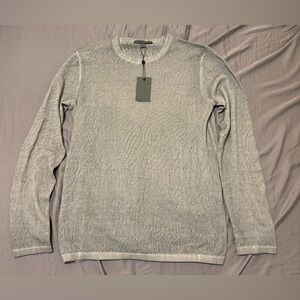 NWT $228 John Varvatos Sweater S Light Gray Men's Camden Cotton Long Sleeve Crew